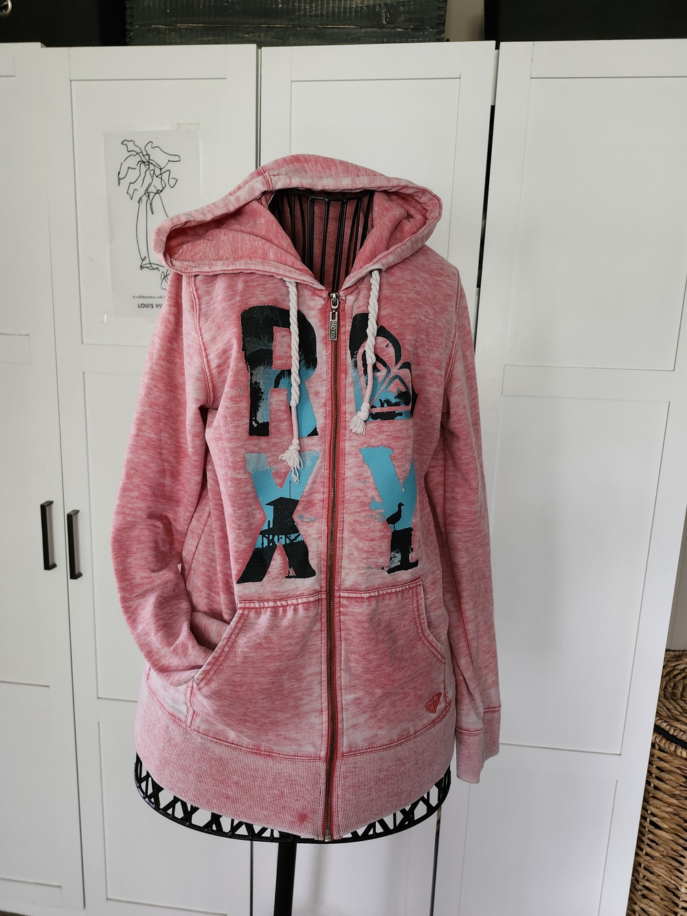 Roxy Pink Marled Zip-Up Hoodie with Blue Graphic